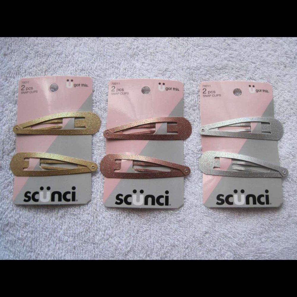 2 Scunci Large 3" Metal Glitter Snap Contour Hair Clips Conair Silver Gold Pink